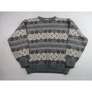 Tosani‎ Sweater Mens Large Gray Cream Wool Alpaca Blend Crewneck Knit Pullover